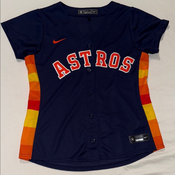 Nike Astros Blue Jersey with Orange and Yellow Stripes - Picture 1 of 4